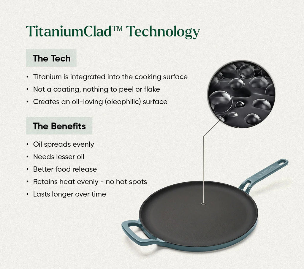 Ember TitaniumClad Ti-Enamel Cast Iron Tawa 27cm No-Season Rust-Proof