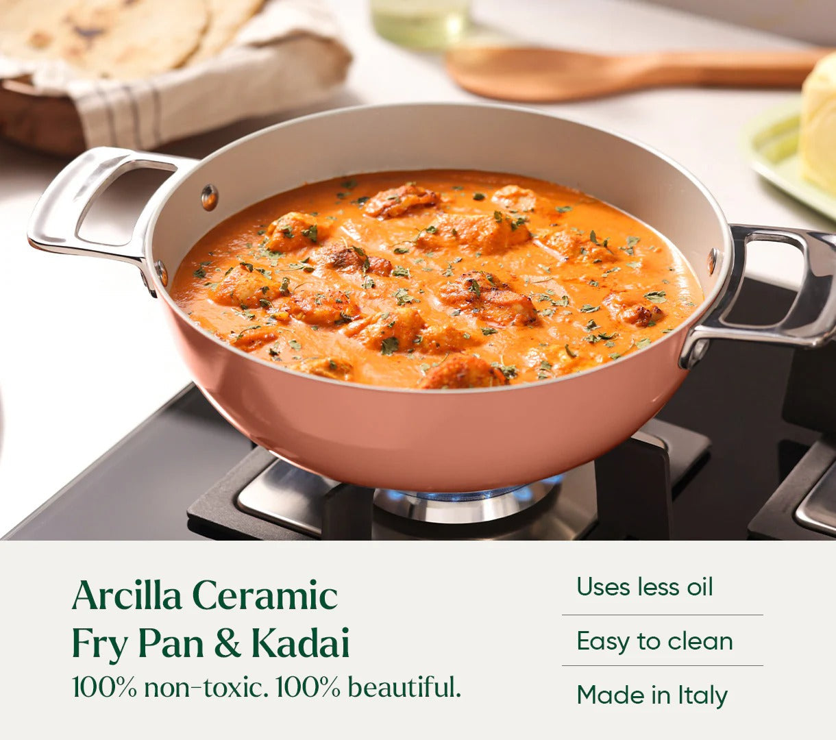 Ember Cookware Set of 3 SS (Frypan+Kadai with Glass Lid+Eggpan) with 3 Kitchen Tools