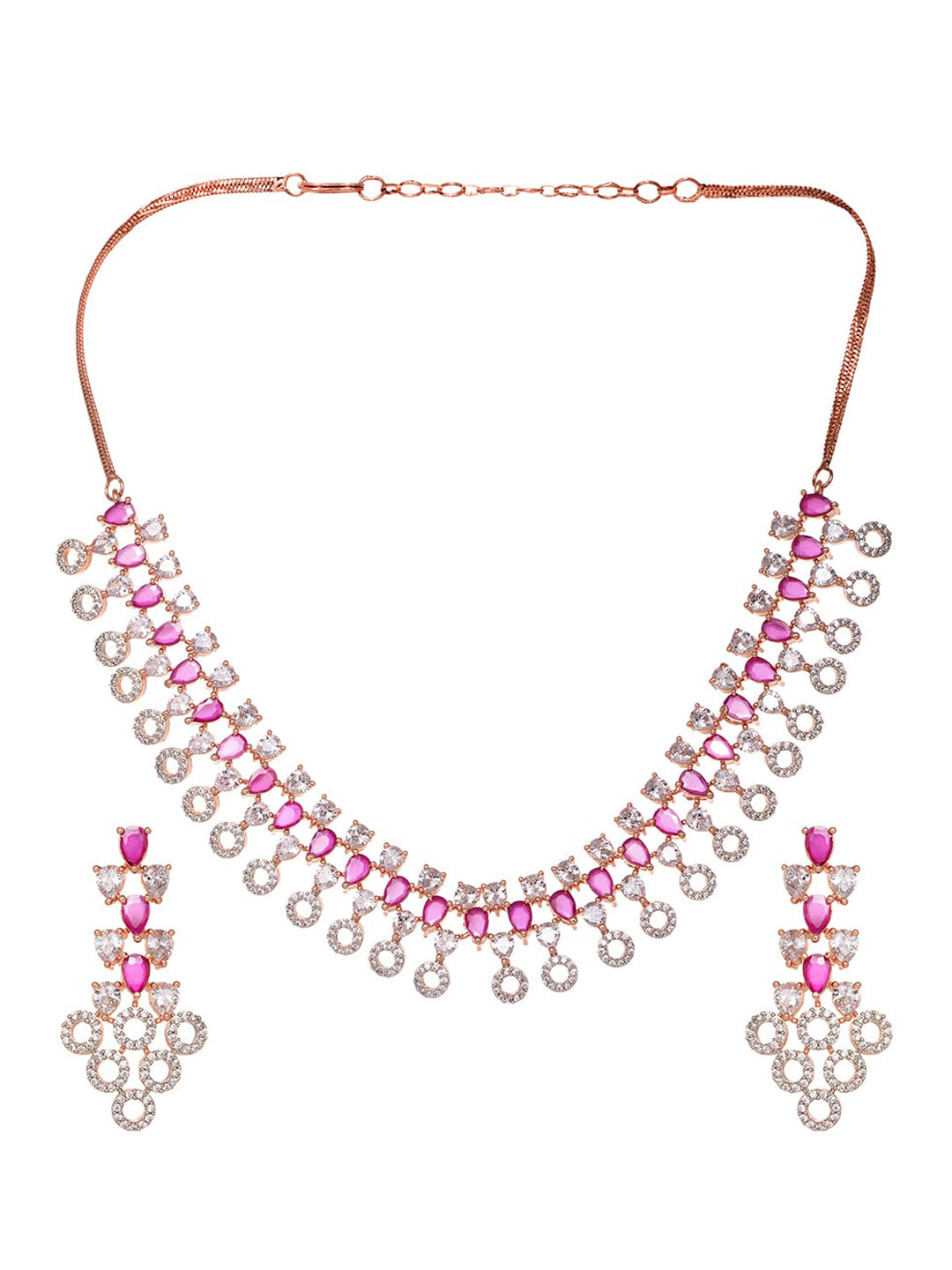 Saraf RS Jewellery Rose Gold-Polished Red AD-Studded Jewellery Set