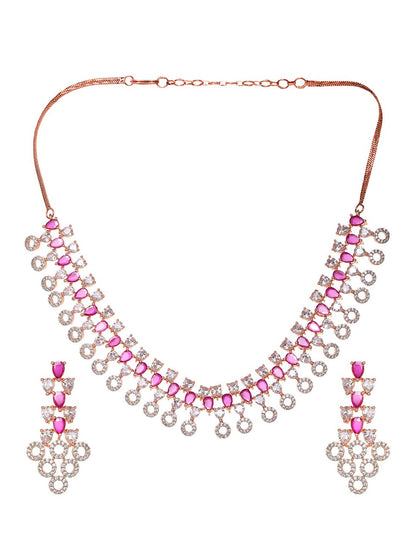 Saraf RS Jewellery Rose Gold-Polished Red AD-Studded Jewellery Set