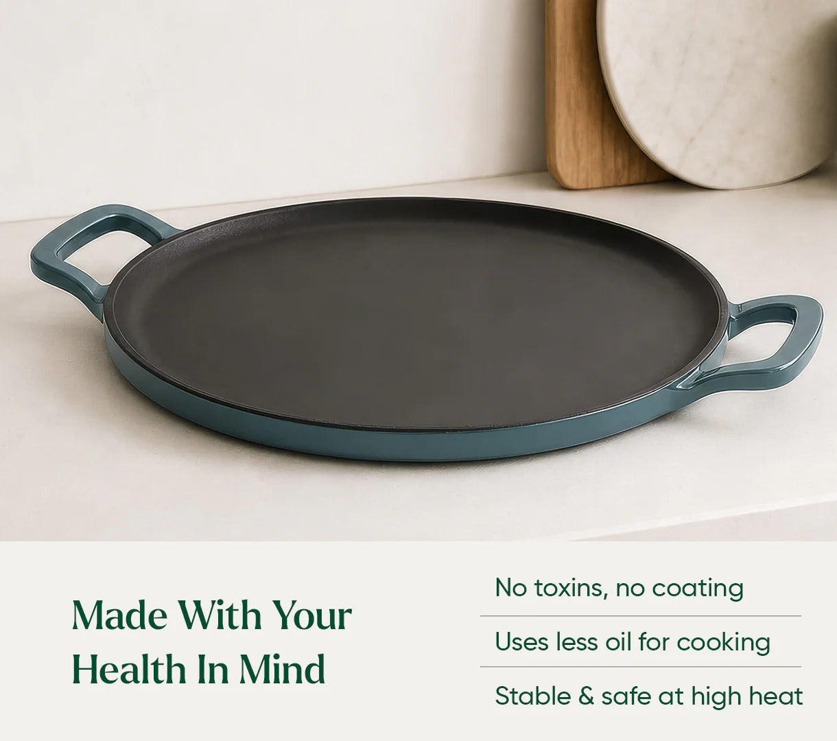 Ember TitaniumClad Ti-Enamel Cast Iron Tawa 30cm No-Season Rust-Proof