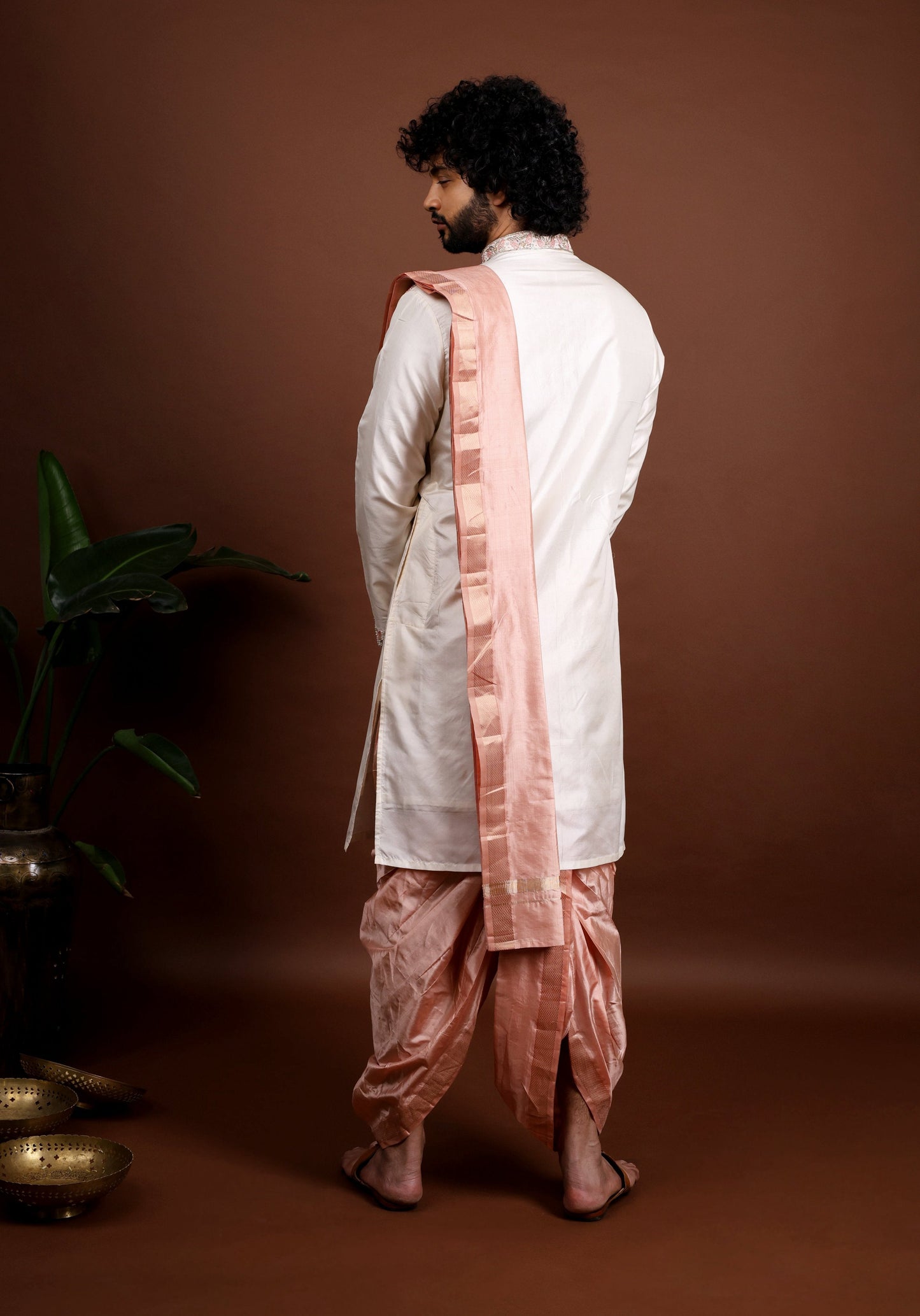 Kanjivaram Pattu Embroidered Kurta Set by Hilo Design