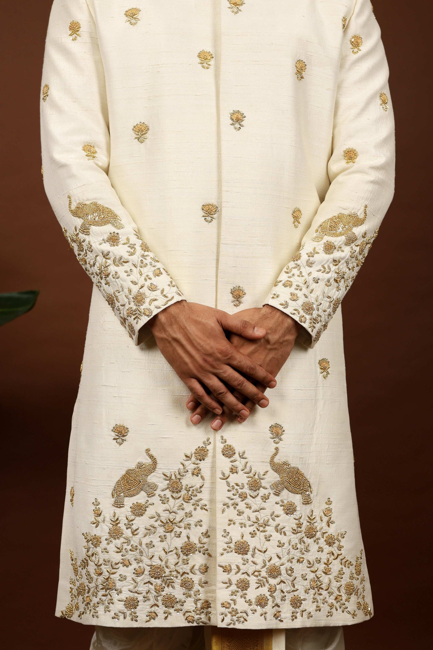 Off White Embroidered Sherwani by Hilo Design