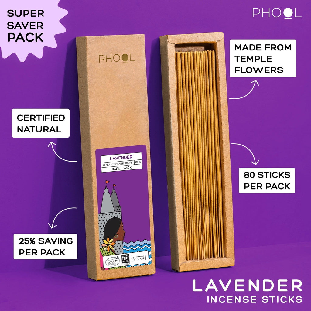 Phool Natural Incense Sticks Refill Pack Lavender - 80 Sticks
