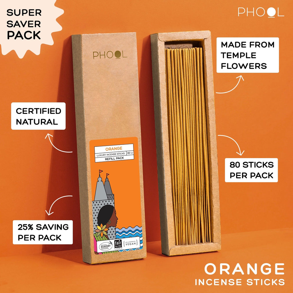 Phool Natural Incense Sticks Refill Pack Orange - 80 Sticks