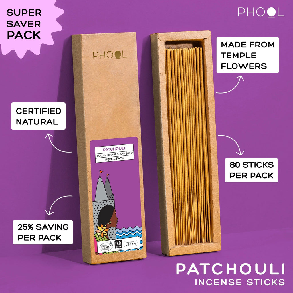 Phool Natural Incense Sticks Refill Pack Patchouli - 80 Sticks