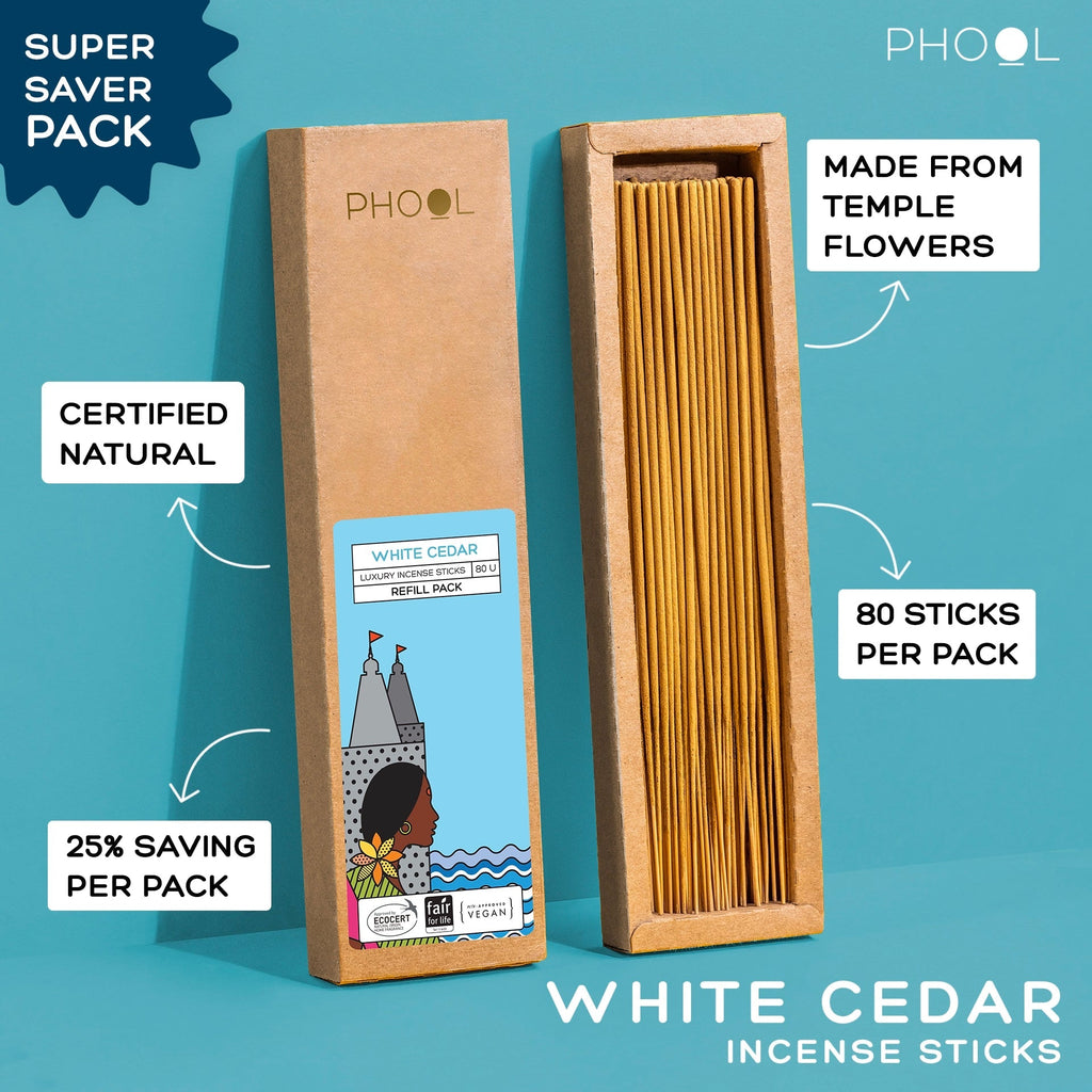 Phool Natural Incense Sticks Refill Pack White Cedar - 80 Sticks