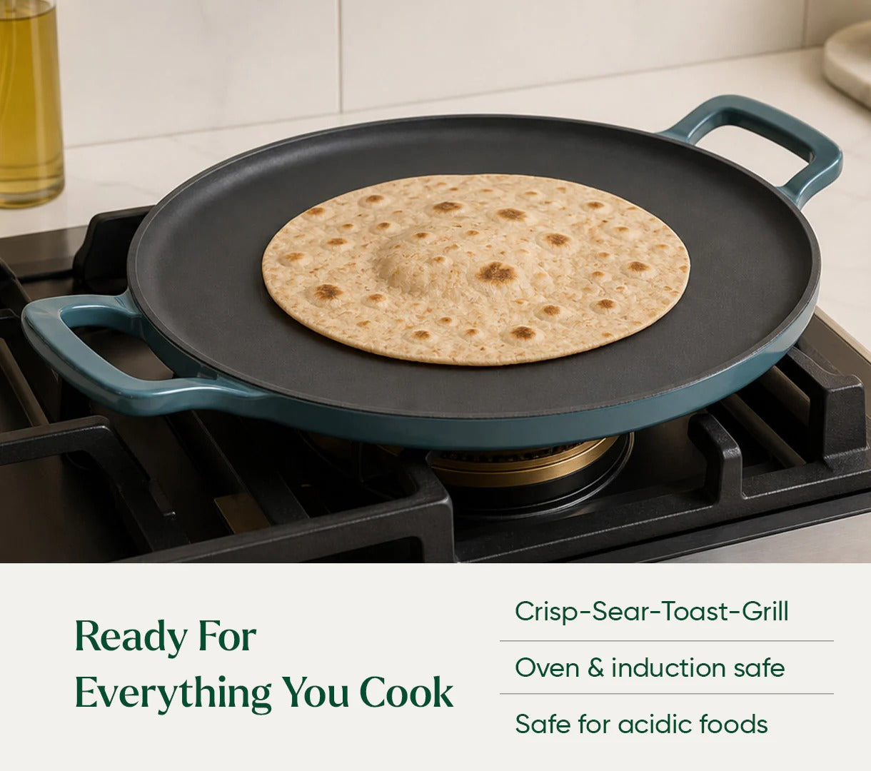 Ember TitaniumClad Ti-Enamel Cast Iron Tawa 30cm No-Season Rust-Proof