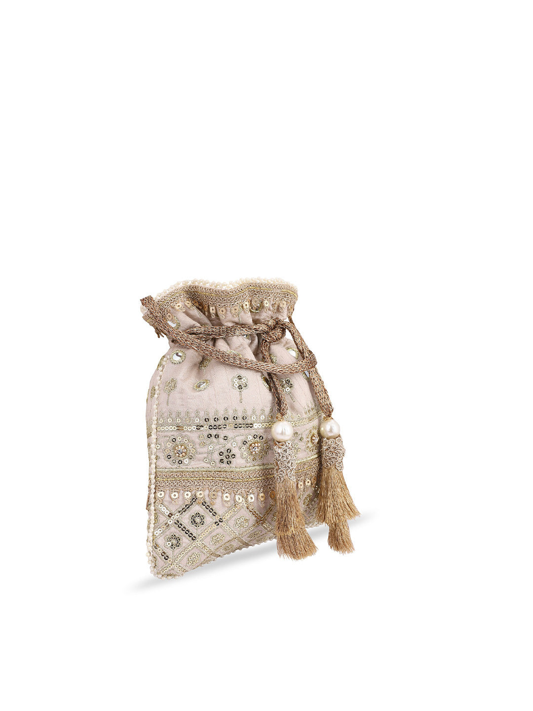 Masq Women Beige & Gold-Toned Embellished Potli