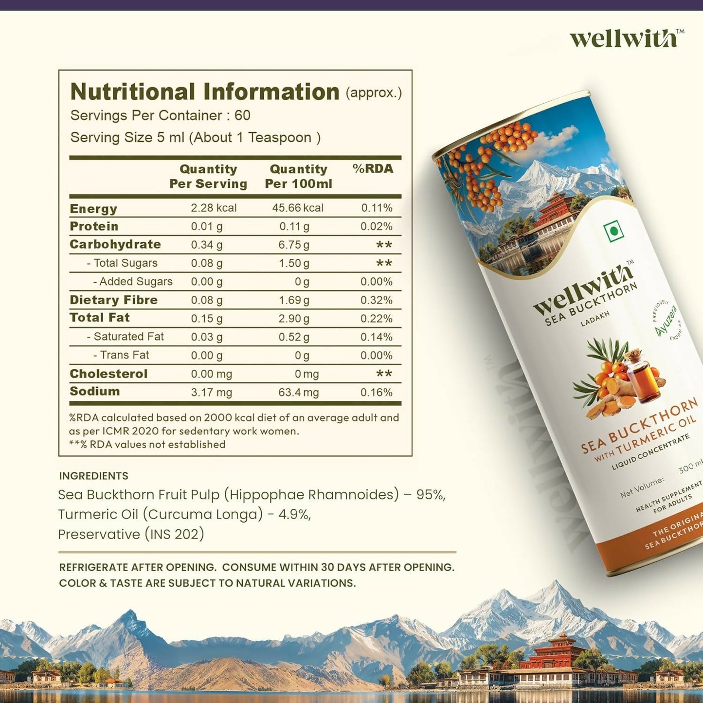 Wellwith Sea Buckthorn with Turmeric Curcumin Oil Juice