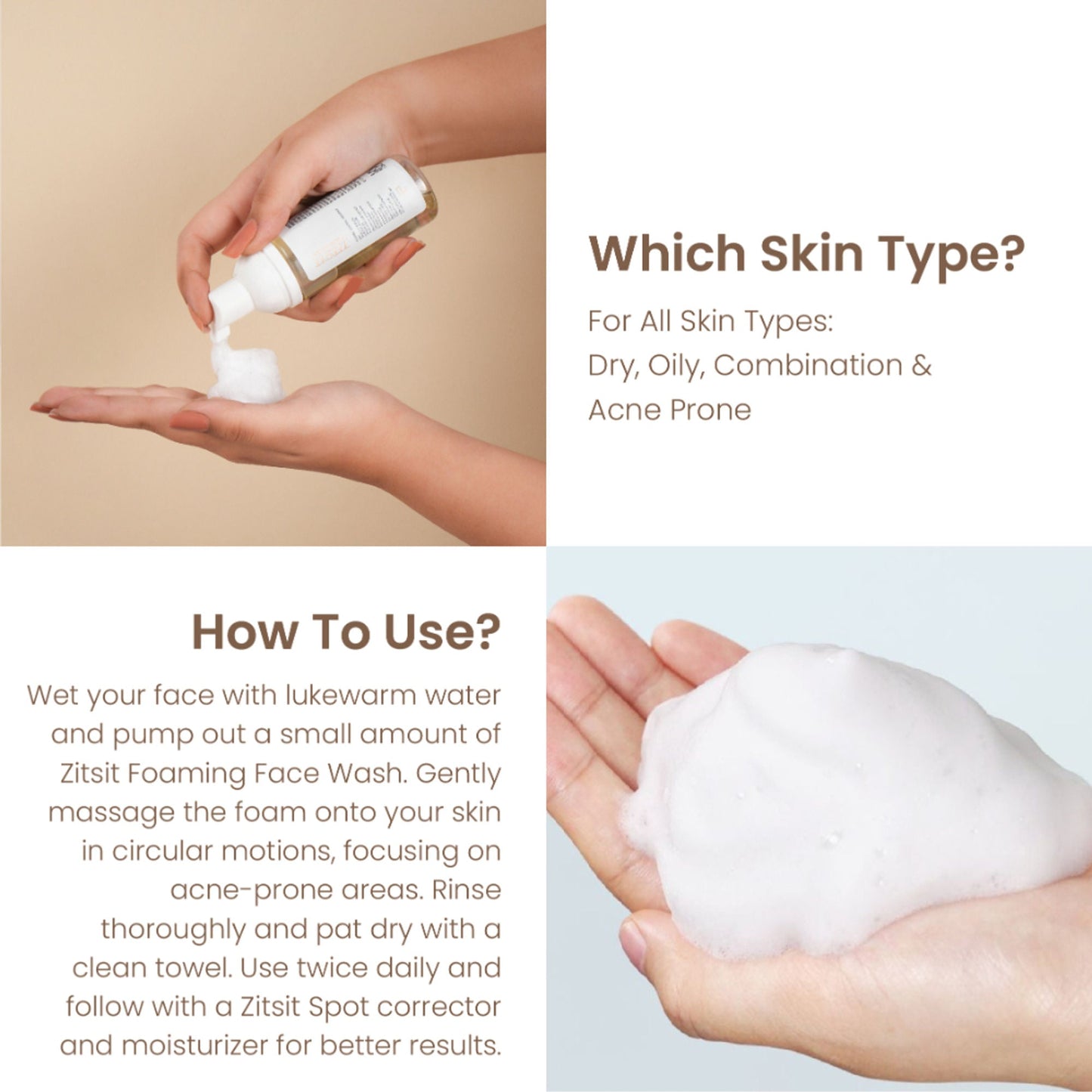 Personal Touch Skincare Zitsit Gentle Foaming Anti Acne Facewash pH 5 For Dry, Oily, Normal & Acne Prone