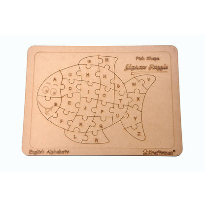 Kraftsman English Alphabets Wooden Jigsaw Puzzles Fish Shape Puzzle | Color Kit Included