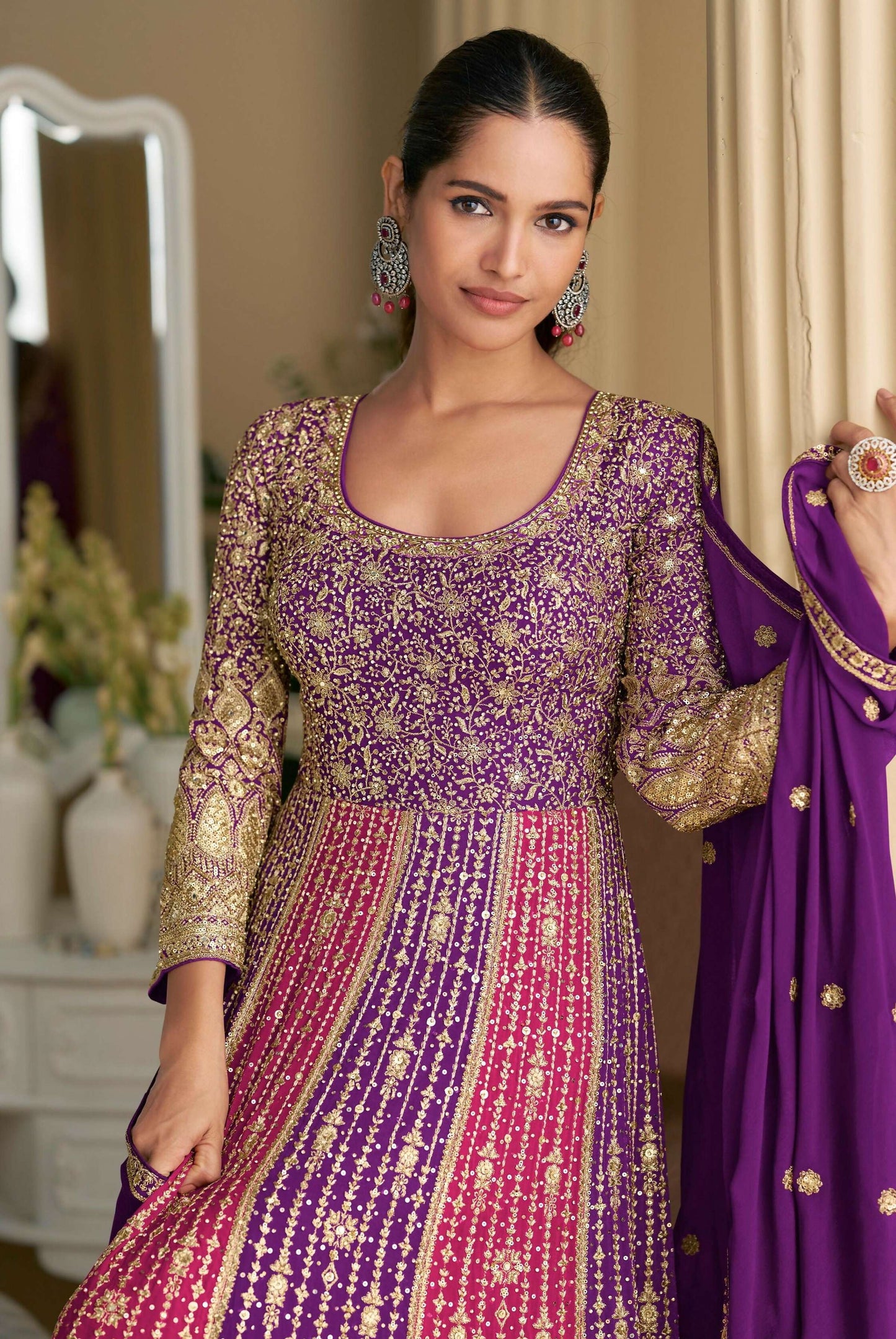 Anaita Rani Pink Georgette Readymade Anarkali Suit with Embroidery Zarkan Work