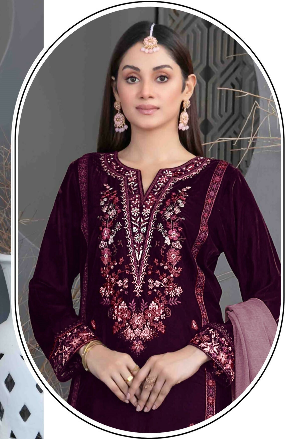 Anaita Purple Velvet Suit with Embroidery Sequence Work