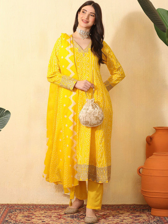 Sangria Women Ethnic Motifs Printed Regular Thread Work Pure Cotton Kurta with Trousers & With Dupatta
