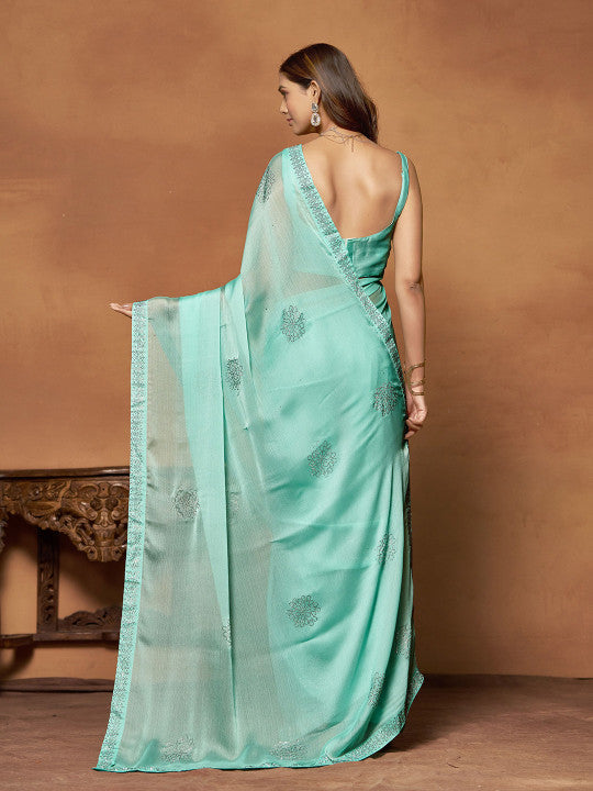 Sangria Embellished Beads and Stones Pure Chiffon Saree