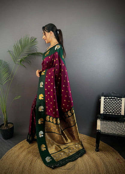Joban Fashion Dark Green Butti Banarasi Silk Sarees