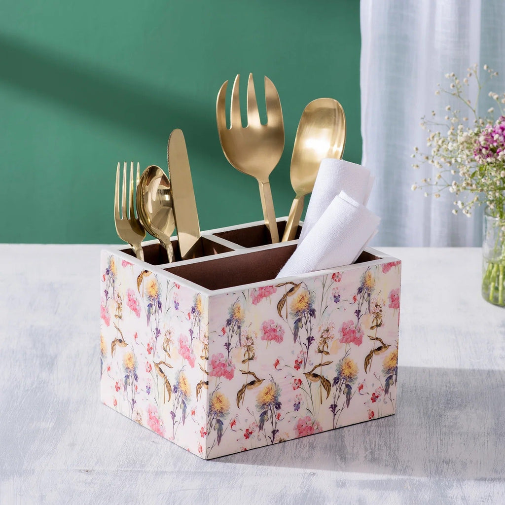 Nestroots Allure Botanic MDF Enamel Cutlery Holder Printed Large