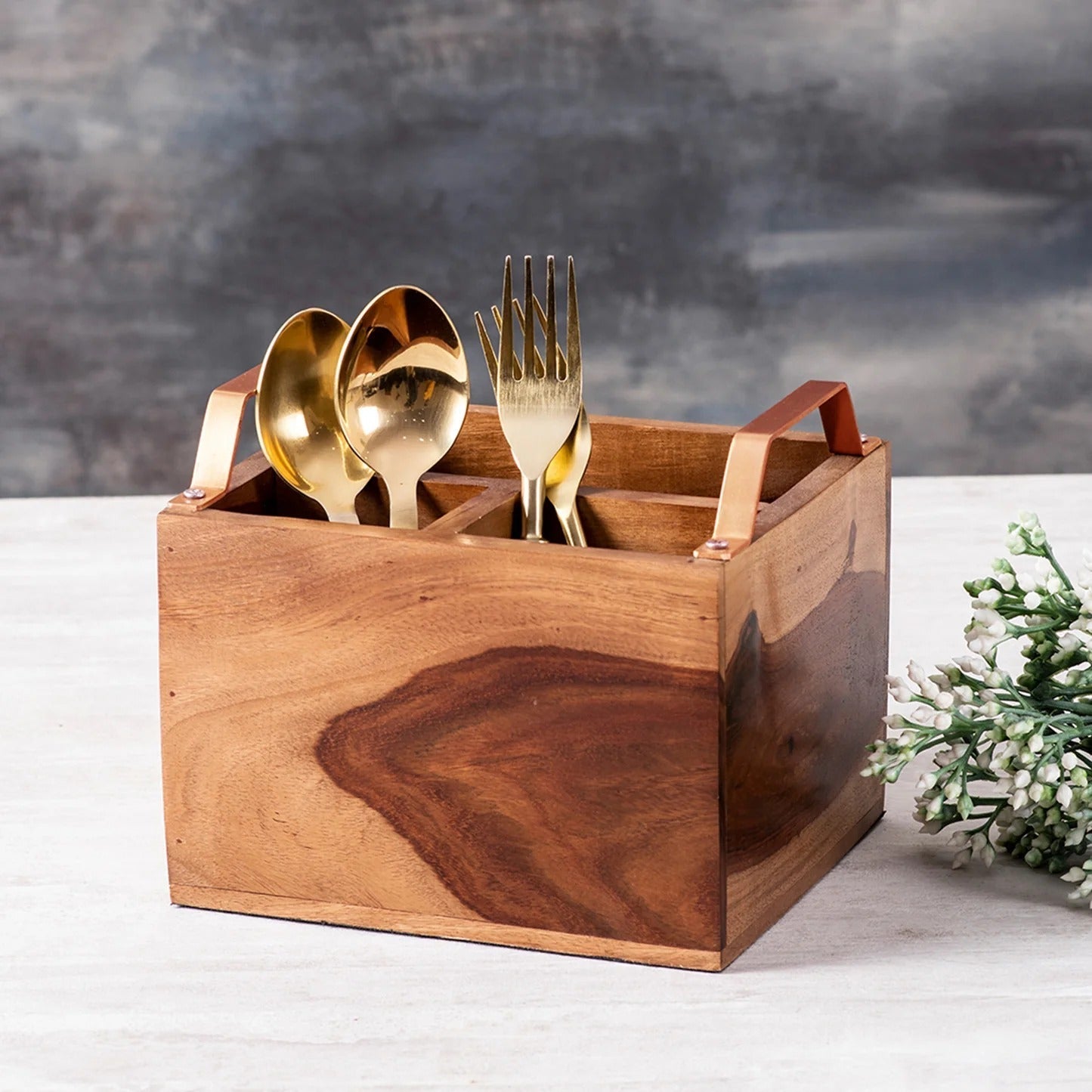 Nestroots Inseparables Teak Wood Cutlery Holder Small Copper Mini Me