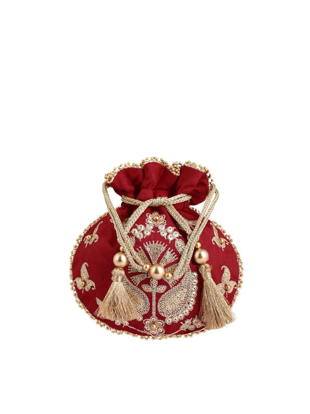 Masq Red & Gold-Toned Embellished Embroidered Potli Clutch