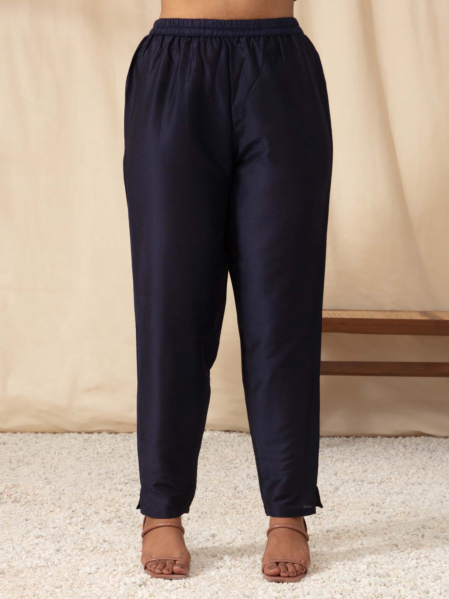 Likha Navy Embroidered Kurta Pant set with Brocade Dupatta LIKSKD52 (Set of 3) - M
