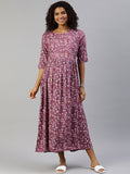 MomToBe Mauve Floral Printed Maternity Nursing Maxi Dress