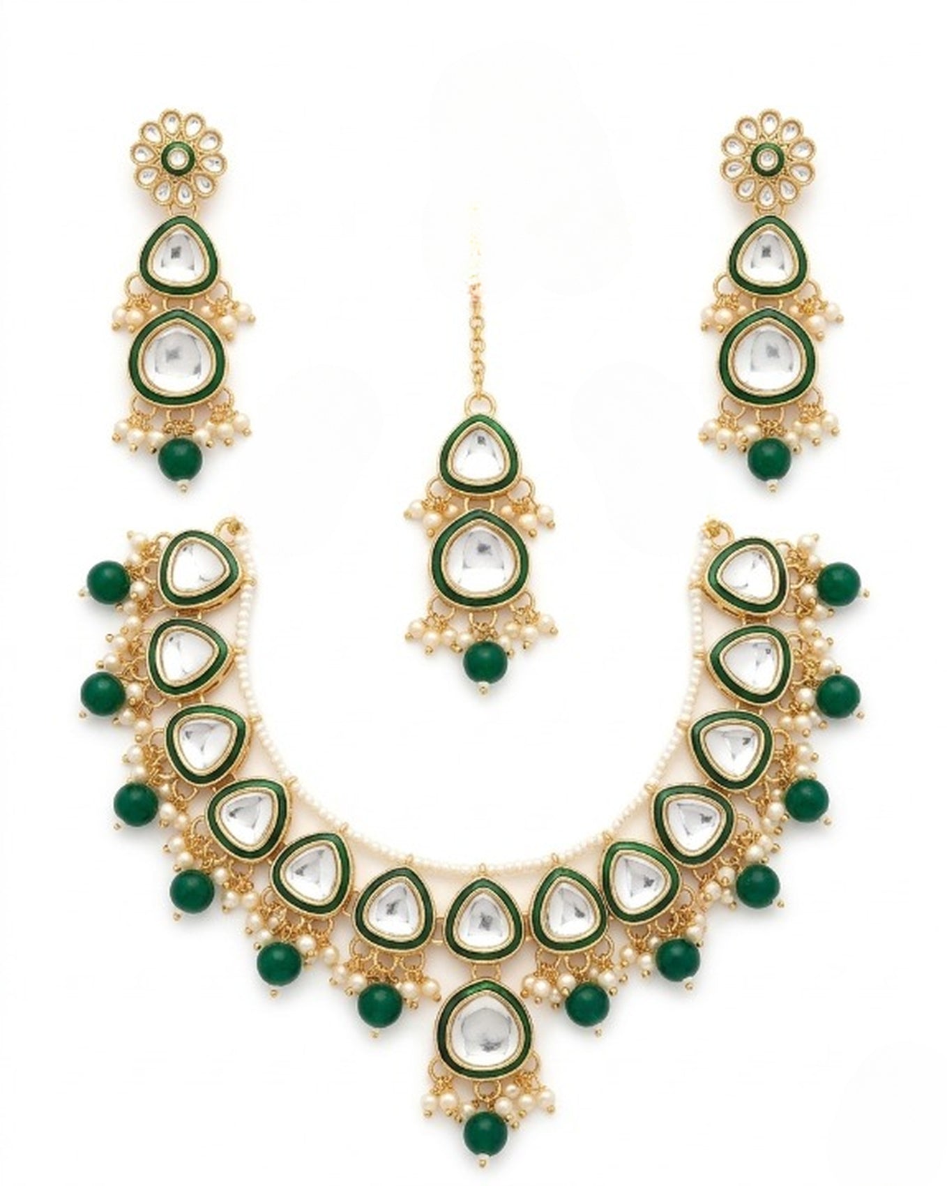 Jewel City undan Gold-Plated Emerald Green Pearl Choker Necklace Set | Indian Ethnic Bridal Wedding Jewellery | Handcrafted