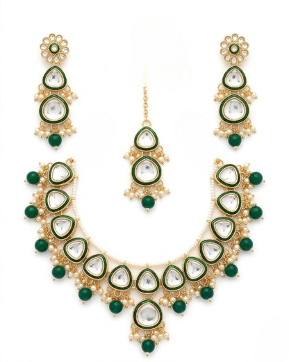 Jewel City undan Gold-Plated Emerald Green Pearl Choker Necklace Set | Indian Ethnic Bridal Wedding Jewellery | Handcrafted