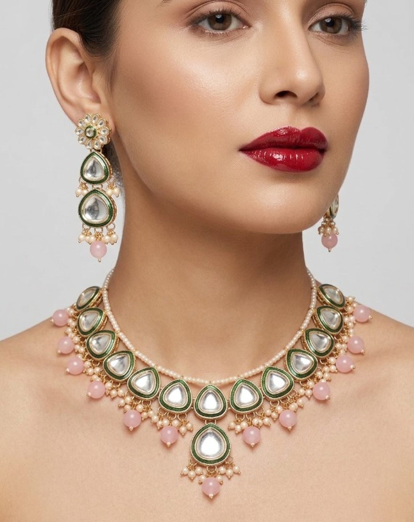 Jewel City undan Gold-Plated Pink Pearl Choker Necklace Set | Indian Ethnic Bridal Wedding Jewellery | Handcrafted