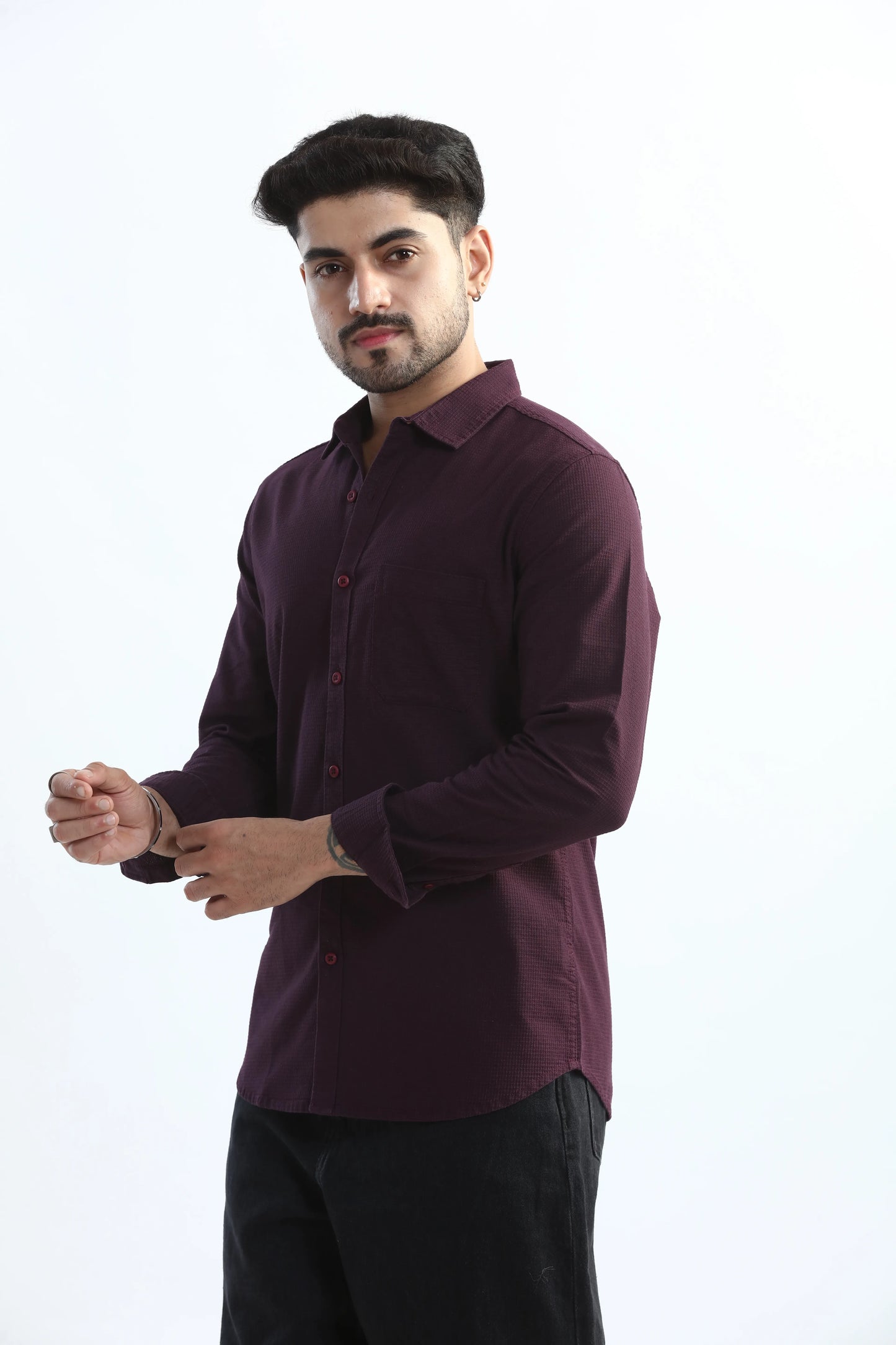 Xkind Purple Textured Slim Fit Shirt