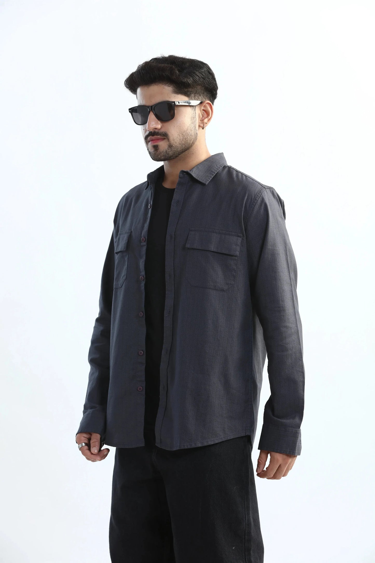 Xkind Dark Grey Textured Regular Fit Shirt/ Overshirt