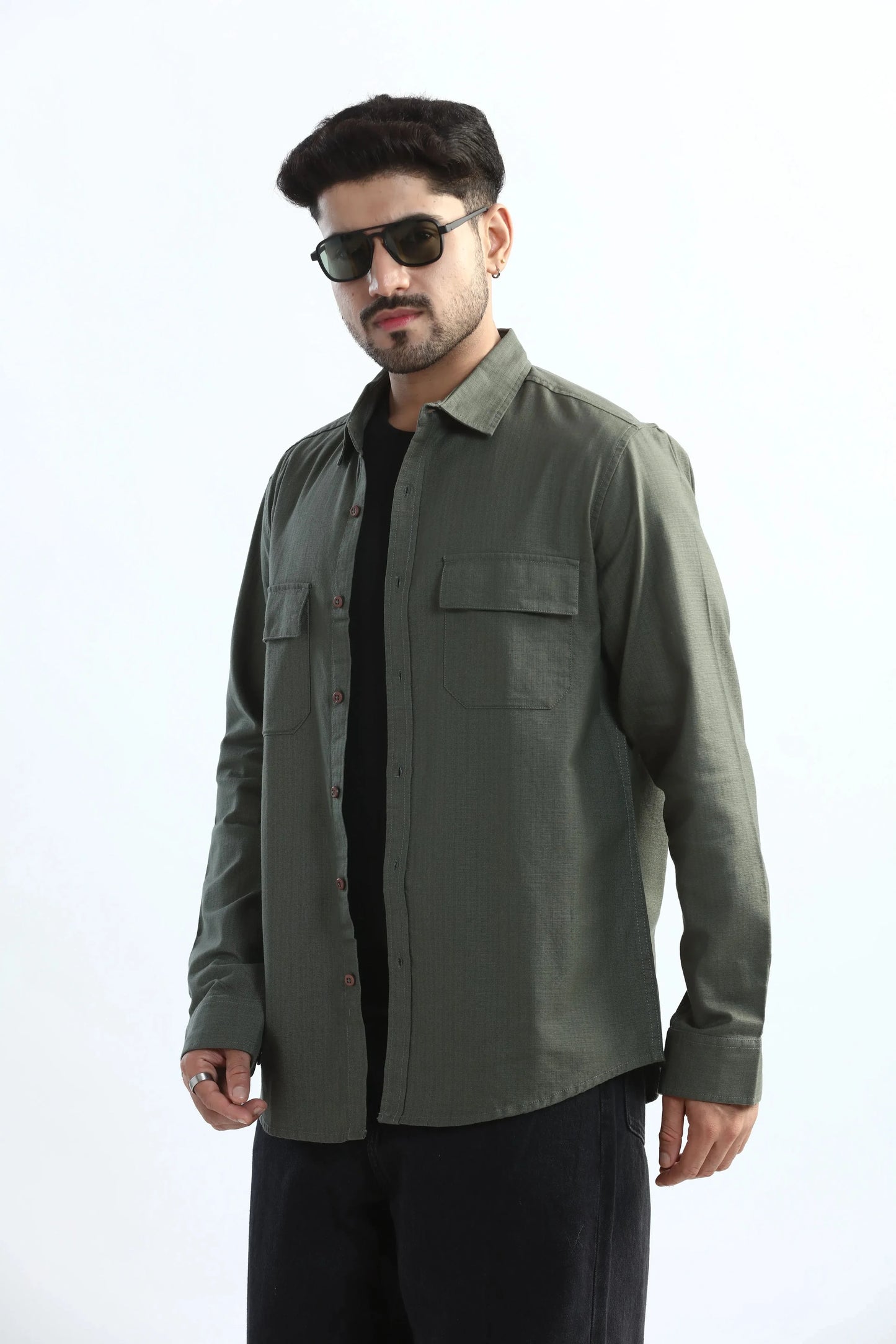 Xkind Dark Green Textured Regular Fit Shirt/ Overshirt