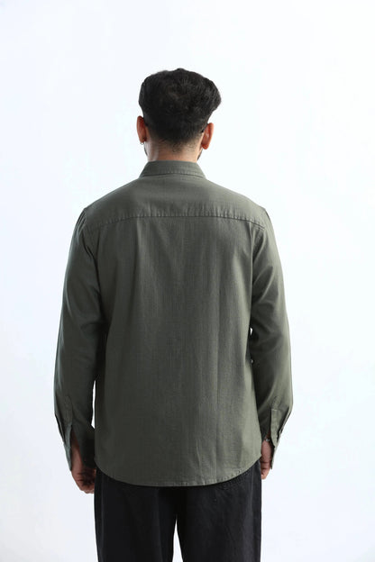 Xkind Dark Green Textured Regular Fit Shirt/ Overshirt