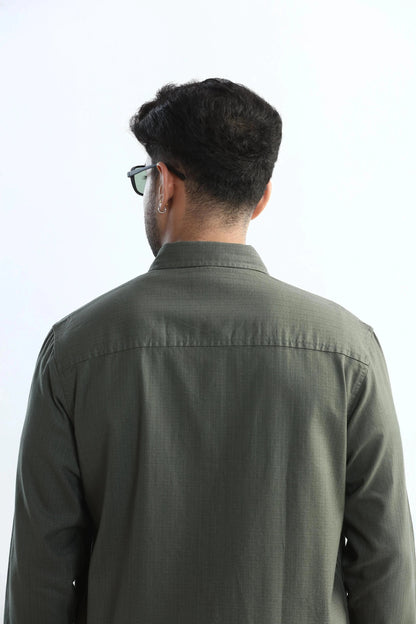 Xkind Dark Green Textured Regular Fit Shirt/ Overshirt