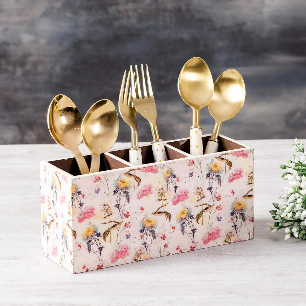 Nestroots Allure Botanic MDF Enamel Spoon Stand Pink Printed