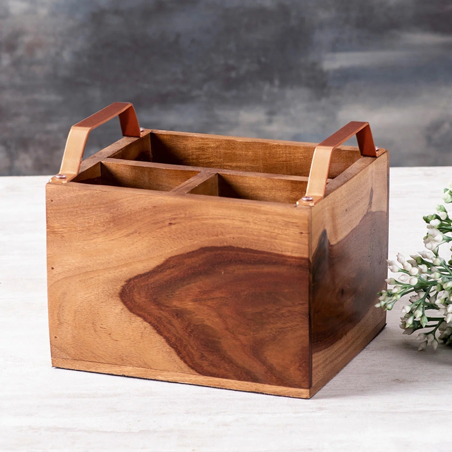 Nestroots Inseparables Teak Wood Cutlery Holder Small Copper Mini Me