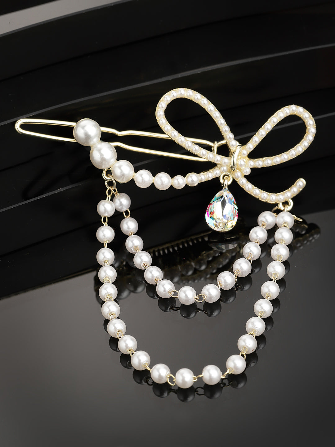 Panash Women Gold-Toned Embellished Chain Drop Hair Pin
