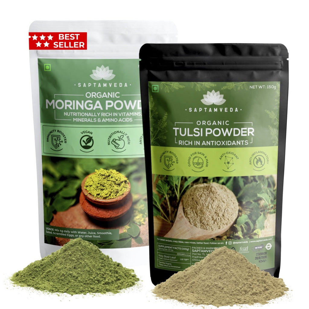 Saptamveda Organic Moringa Powder & Organic Tulsi Herbal Powder Combo