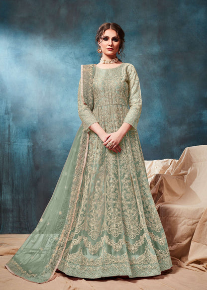Anaita Light Green Embroidered Net Anarkali Suit