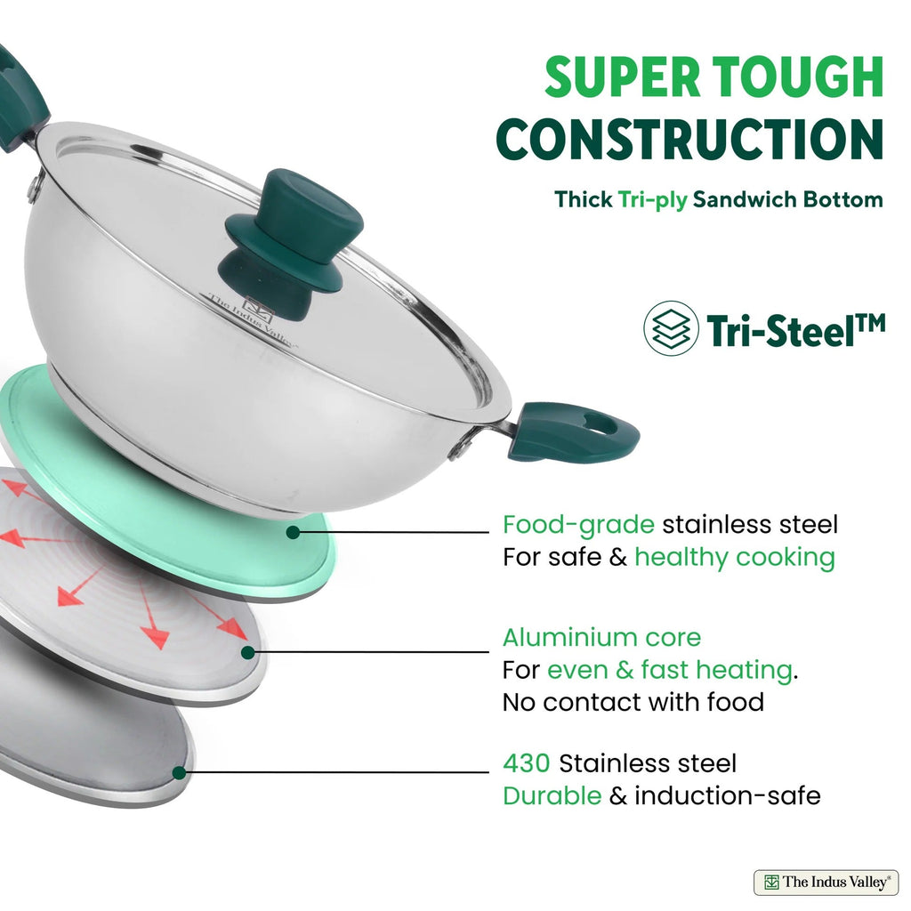 The Indus Valley Stainless Steel Capsule Bottom Kadai