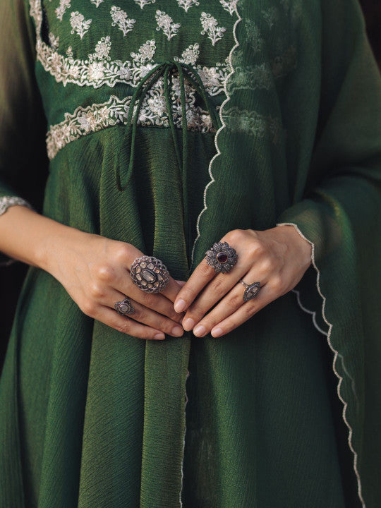 Anayna Women Ethnic Motifs Embroidered Panelled Kurta with Trousers & With Dupatta