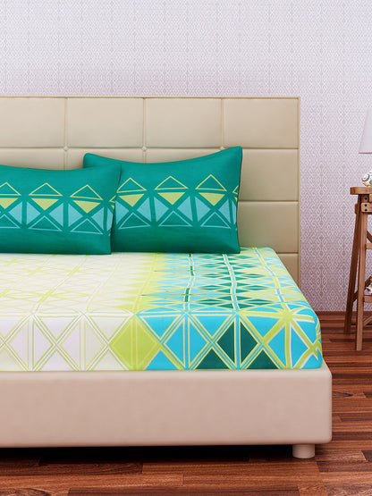 SEJ by Nisha Gupta Off-White Geometric Flat 144 TC 1 Double Bedsheet 2 Pillow Covers