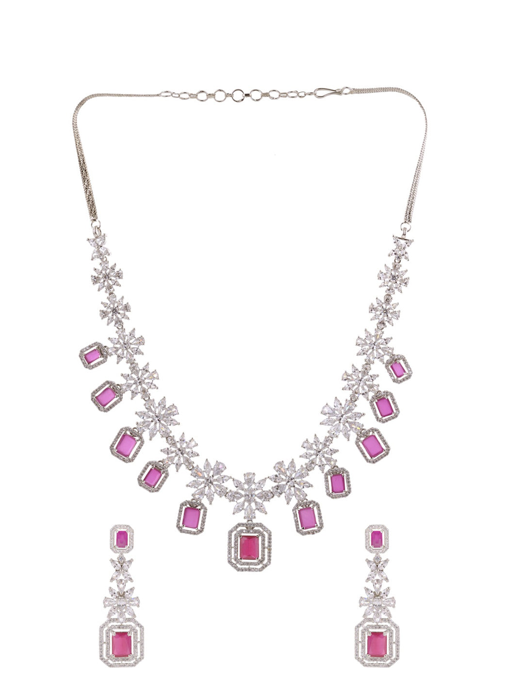 Saraf RS Jewellery Rhodium-Plated Pink AD studded Jewellery Set
