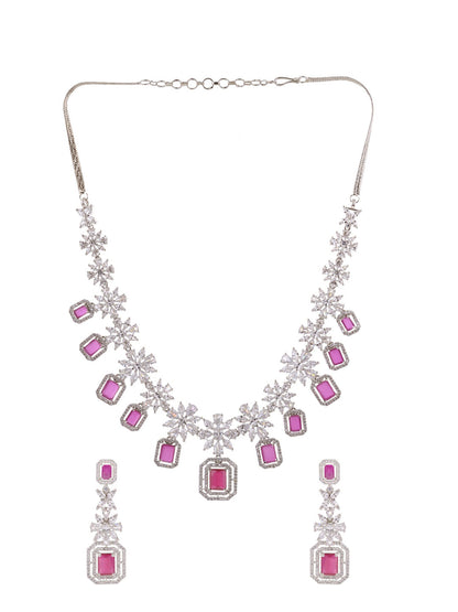 Saraf RS Jewellery Rhodium-Plated Pink AD studded Jewellery Set
