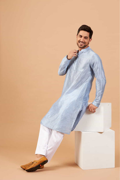Viva Dot Embroidered Sky Blue Kurta by Hilo Design