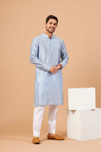 Viva Dot Embroidered Sky Blue Kurta by Hilo Design