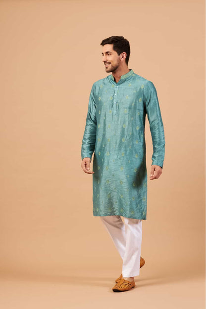 Greafy Two Motif Embroidered Green Kurta by Hilo Design