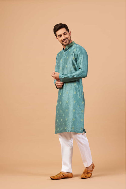 Greafy Two Motif Embroidered Green Kurta by Hilo Design