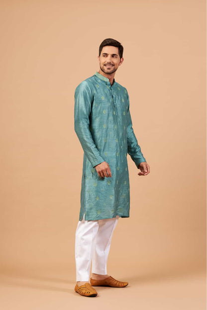 Greafy Two Motif Embroidered Green Kurta by Hilo Design