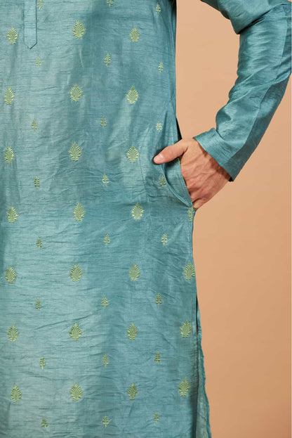 Greafy Two Motif Embroidered Green Kurta by Hilo Design